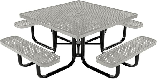 COATEDOUTDOORFURNITURE Heavy-Duty Portable Outdoor Kids Table with Umbrella Hole, Punched Steel Kids Picnic Table, Commercial-Grade, Made in America (46 in, Square, Childrens, Textured Grey)