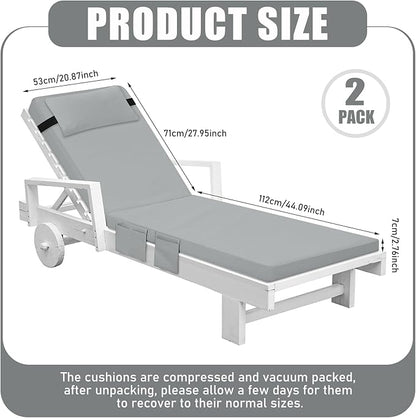 Tondiamo 2 Set Outdoor Chaise Lounge Cushions with Pillows and Storage, 72 x 21 x 3 Inch Outdoor Lounge Chair Seat Pads Outside Waterproof Chaise Cushion for Lawn Patio Furniture(Light Gray)