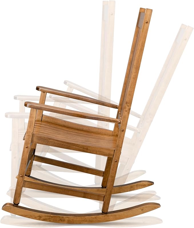 Square Wooden Rocking Chair Classic Comfort Durable Solid Wood Frame Easy Assembly Relaxing Morning Coffee & Conversations for Indoor Outdoor Front Porch Backyard Lawn Garden Original Color