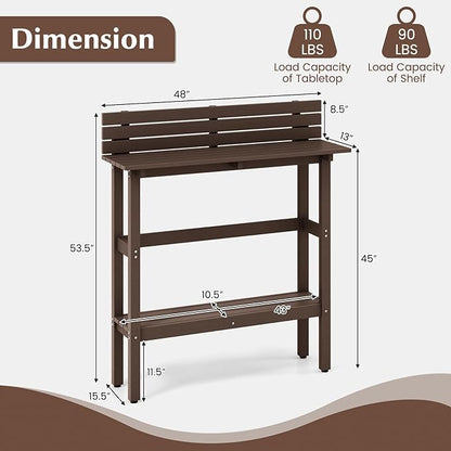 Tangkula Outdoor Bar Table, 48 Inch Patio Pub Height Table with Storage Shelf & Adjustable Foot Pads, All-Weather Bar Height Counter Table, Narrow Dining Table for Hot Tub, Garden & Backyard (Coffee)