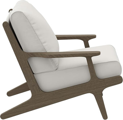 Modway Saratoga Teak Outdoor Lounge Chair in Weathered Gray White – Oversized Patio Accent Armchair with Wood Frame and Weather-Resistant Cushions