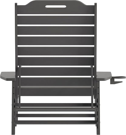 Flash Furniture Monterey Adjustable Adirondack Lounger with Cup Holder- All-Weather Indoor/Outdoor HDPE Lounge Chair, Gray