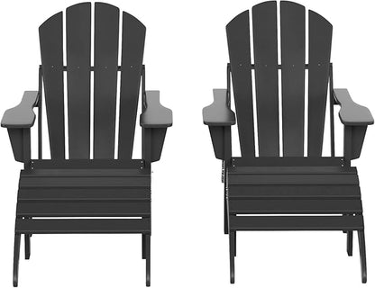 WestinTrends Malibu Outdoor Lounge Chair Set, 4-Pieces Adirondack Chair Set of 2 with Ottoman, All Weather Poly Lumber Patio Lawn Folding Chair for Outside Pool Beach, Gray