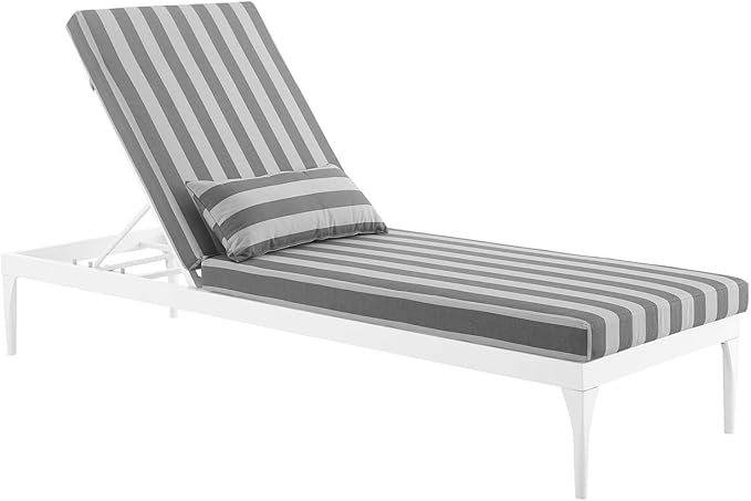 Modway Perspective Aluminum Outdoor Patio Chaise with Cushions, Lounge Chair, White Striped Gray - Photo 2