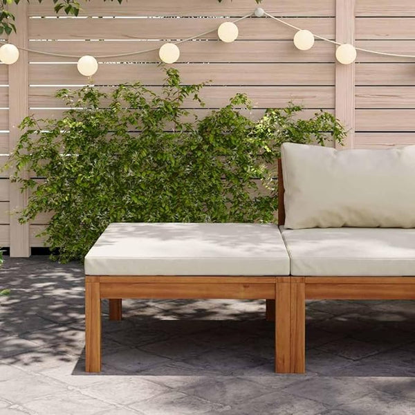 Solid Acacia Wood Footrest with Cream White Polyester Cushion, 4-Piece Set for Indoor and Outdoor Relaxation - Photo 1
