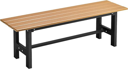 Tangkula 47 Inch HDPE Outdoor Bench Backless, Patio Garden Dining Bench with Slatted Seat & Heavy-duty Metal Frame, 660 LBS Capacity, Weatherproof Outside Bench for Park, Yard, Entryway & Porch, Brown