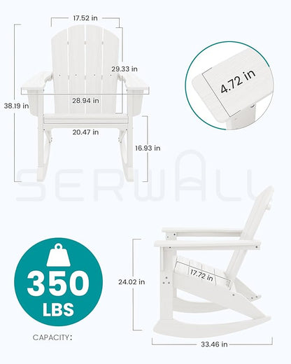 SERWALL Outdoor Adirondack Rocking Chairs Set of 6, All-Weather HDPE Adirondack Rocker Chair, Front Porch Rocker Chairs for Patio Lawn Porch Deck, White