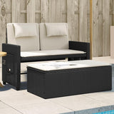 Garden Bench Deck Bench Reclining Patio Bench with Cushions Black Poly Rattan - Photo 1