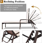 Tangkula Set of 2 Patio Rattan Chaise Lounge Chair, Outdoor Reclining Chaise with Cushion and Armrest - Photo 5