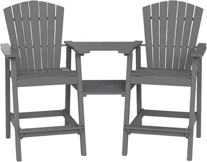 Kingdura Tall Adirondack Chairs Set of 2 with Removable Connecting Tray & 2" Umbrella Hole, Weather-Resistant HDPE Bar Height Outdoor Chairs, Wood-Look Balcony Bar Stools for Patio, Deck, Porch (Grey)