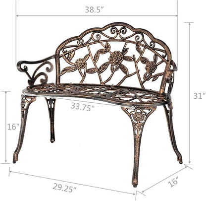 JHshop Bronze 38.5" Patio Garden Bench Outdoor Cast Aluminum Loveseat, Park Chair,Outdoor Garden Bench, Patio Park Bench,Outdoor Patio Bench Chair