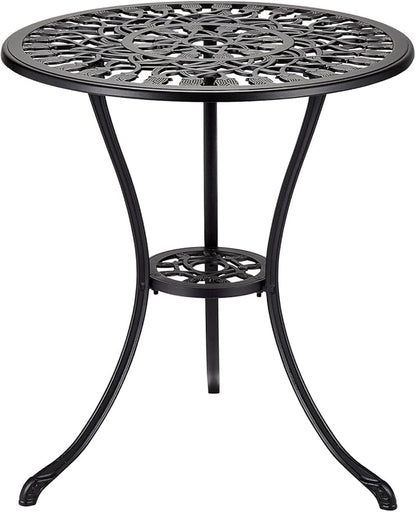 24" Cast Aluminum Patio Bistro Table with Umbrella Hole, Outdoor Round Coffee Bistro Side Table, Anti-Rust Outdoor Furniture for Backyard, Garden, Porch, Pool, Balcony, Retro Black
