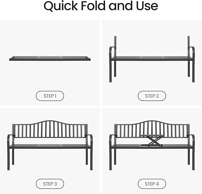 BODIOO Outdoor Metal Garden Bench 59" Patio Bench with Built in Table Park Bench - Photo 5