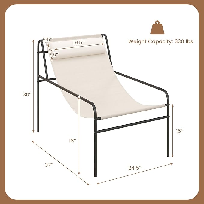 Giantex Patio Sling Lounge Chair, Modern Sling Accent Chair with Removable Headrest Pillow, Heavy-Duty Metal Frame - Photo 3