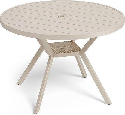Betterhood 42” Outdoor Patio Table, Metal Patio Dining Table for All Weather, Round Outdoor Coffee Table, Patio Table with Adjustable Umbrella Hole or Garden, Backyard and Porch