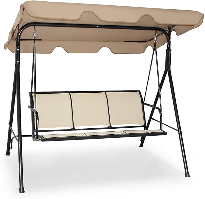 Tangkula 3 Person Patio Swing, Steel Frame with Polyester Angle Adjustable Canopy, All Weather Resistant Swing Bench - Photo 1