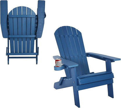 Melucivi Folding Adirondack Chair Weather Resistant Patio Chairs with Cup Holder, Plastic Adirondack Chairs for Outdoor, Backyard, Fire Pit, Deck, Garden, Campfire, Dark Blue