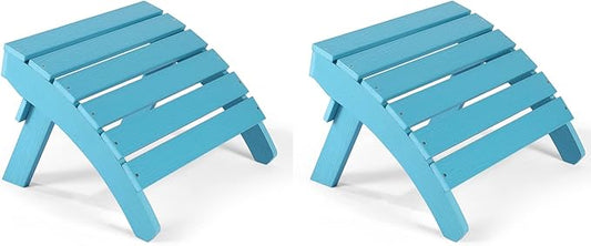 Adirondack Ottoman Set of 2, Plastic Folding Adirondack Footstool, All Weather Ottoman for Adirondack Chairs, Widely Used for Outdoor, Porch, Patio, Garden, Poolside, Fire Pits - Lake Blue