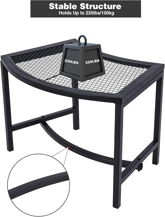 Metal Fire Pit Curved Bench, Backless Powder-Coated Mesh Outdoor Bench, Weatherproof Garden Chair Seating for Firepit Deck Patio Porch Yard, Black, Set of 4