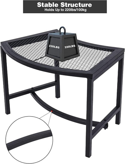 Metal Fire Pit Curved Bench, Backless Powder-Coated Mesh Outdoor Bench, Weatherproof Garden Chair Seating for Firepit Deck Patio Porch Yard, Black, Set of 4
