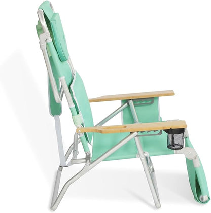 Ostrich the Deluxe 3N1 Reclining Lounge Chair, Folding Outdoor Lounger and Extra-Wide Beach Chair with Wooden Armrests and Face Hole, Teal