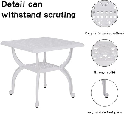 JARDIN DE CENTENNIAL Cast Aluminum Outdoor Side Table,Anti-Rust Outdoor End Table,Patio Coffee Bistro Table for Indoor,Garden,Porch,Balcony(Square White)