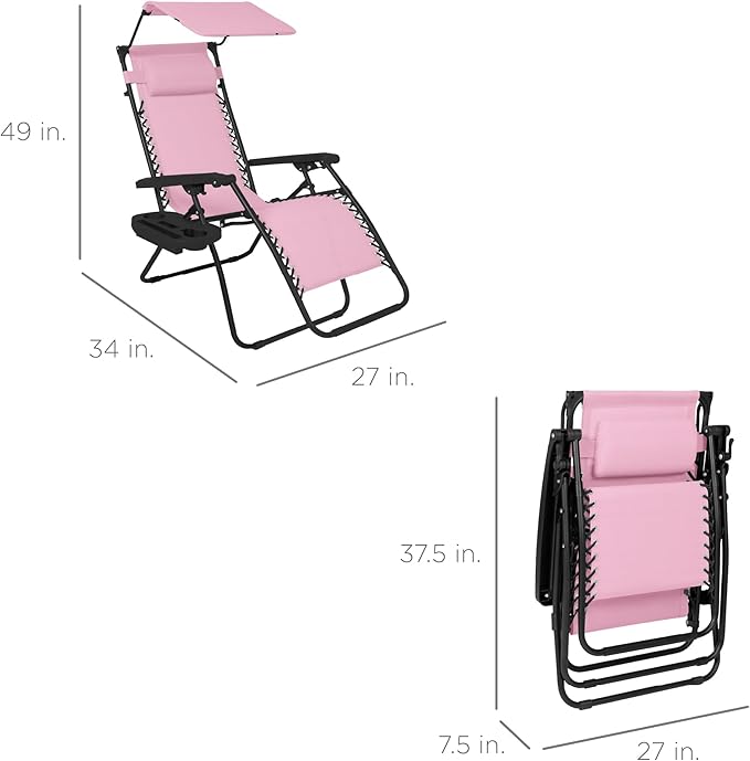 Best Choice Products Folding Zero Gravity Outdoor Recliner Patio Lounge Chair w/Adjustable Canopy Shade, Headrest - Photo 2