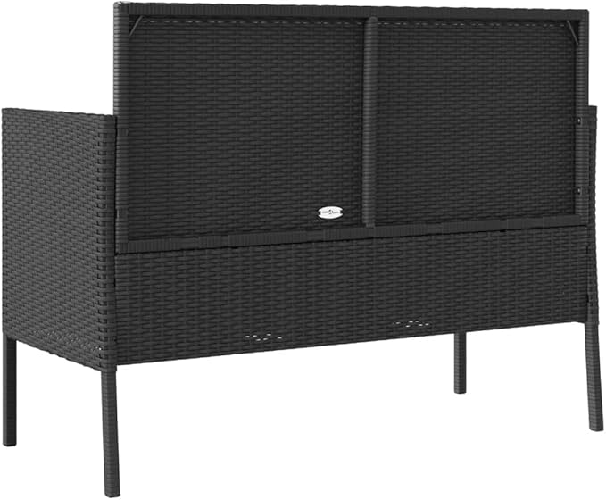 Garden Bench Deck Bench Patio Bench with Cushions Black Poly Rattan - Photo 6