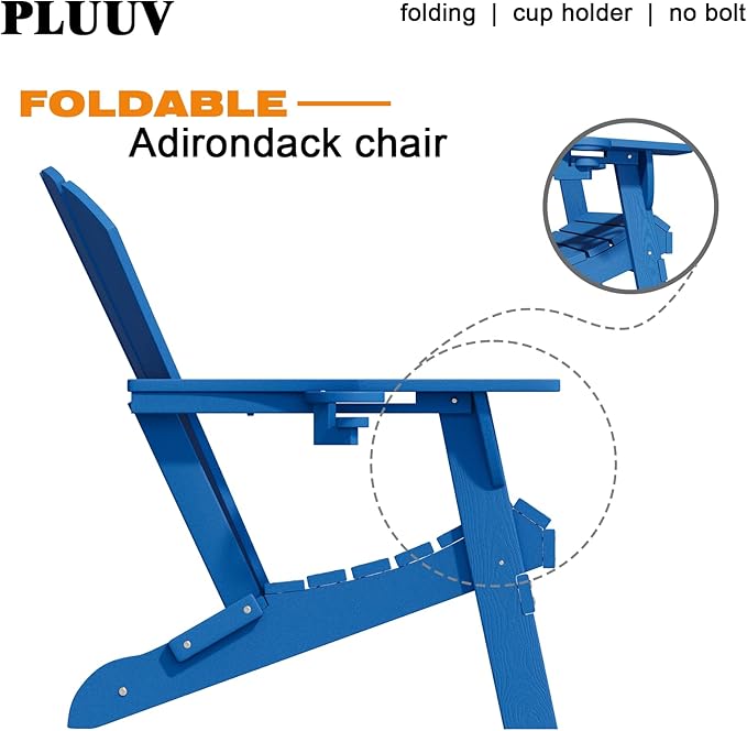 Folding Adirondack Chairs with Cup Holders, Set of 4 HDPE Plastic Outdoor Chairs, Weather Resistant, Real Wood Look - Photo 5