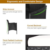 Outdoor Loveseat, 2 Seats Chair with Table, Cushions, Tempered Glass Tabletop, Wicker Patio Conversation Furniture Set - Photo 6