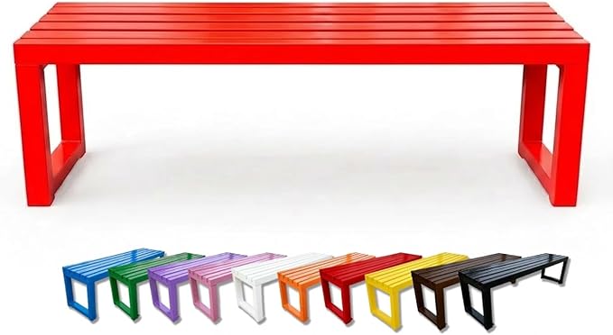 Outdoor Bench Backless Metal Garden Bench, 3.3ft 3.9ft 4.9ft 5.9ft Heavy Duty Weatherproof Patio Bench for 2-3 Person Seating, Steel Park Benches for Outside Yard Front Porch Deck(Red,3.3ft)