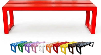Outdoor Bench Backless Metal Garden Bench, 3.3ft 3.9ft 4.9ft 5.9ft Heavy Duty Weatherproof Patio Bench for 2-3 Person Seating, Steel Park Benches for Outside Yard Front Porch Deck(Red,3.3ft)
