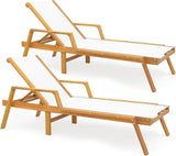 HAPPYGRILL Outdoor Wood Chaise Lounge Set of 2, Patio Tanning Chaise with Adjustable 5-Position Backrest - Photo 1