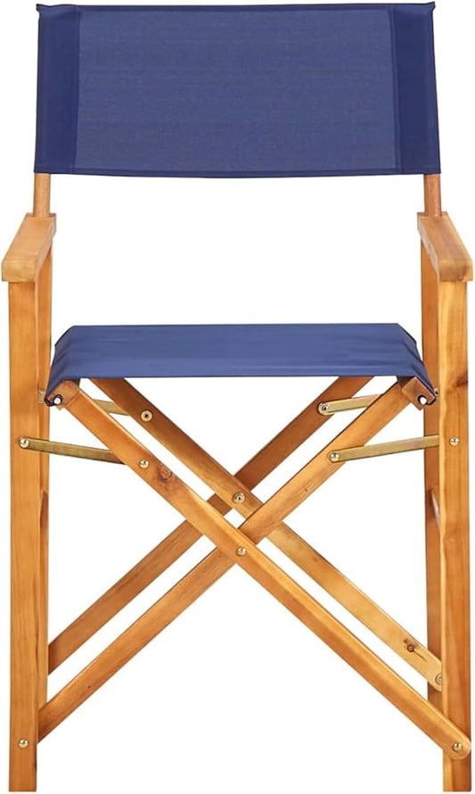 Garden Bench, Stylish Folding Chair, Solid Acacia Wood, Blue Polyester Fabric for Outdoor Terrace, Bar, Dining, Leisure