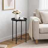HollyHOME Small Round Metal Waterproof End Table, Accent Indoor&Outdoor Coffee Side Table - Photo 2