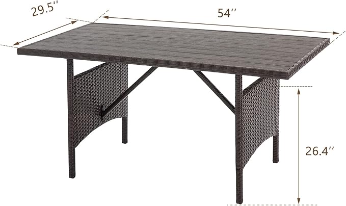 U-MAX Wicker Outdoor Dining Table, 54” Metal Frame Table for Patio Furniture or Indoor (Brown)