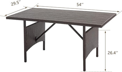 U-MAX Wicker Outdoor Dining Table, 54” Metal Frame Table for Patio Furniture or Indoor (Brown)