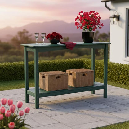 Weatherproof HIPS Outdoor Console Table, 48'' 2-Shelf Side Table Indoor/Outdoor Use, Multifunctional Buffet Table Bar Storage Organizer for Entryway, Patio, Outside Plant Stand Table, Green