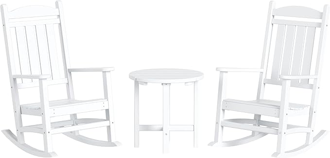 WestinTrends Malibu 3-Piece Set Outdoor/Patio Rocking Chairs with a Side Table (2 Seater), White
