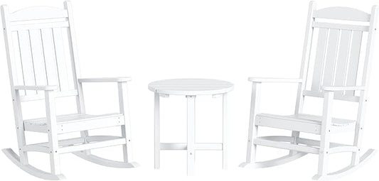 WestinTrends Malibu 3-Piece Set Outdoor/Patio Rocking Chairs with a Side Table (2 Seater), White