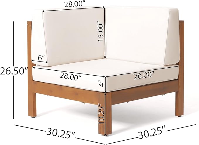 Christopher Knight Home Outdoor Acacia Wood 5 Seater Sectional Sofa Set with Water-Resistant Cushions, Teak and Beige