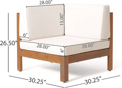 Christopher Knight Home Outdoor Acacia Wood 5 Seater Sectional Sofa Set with Water-Resistant Cushions, Teak and Beige