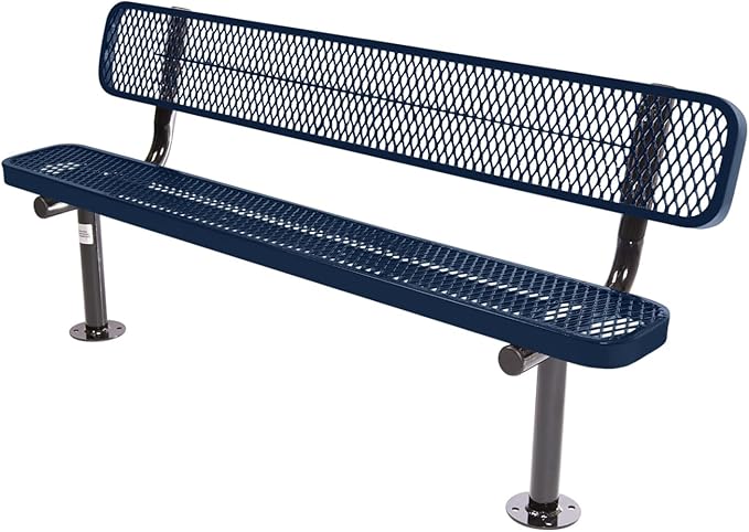 COATEDOUTDOORFURNITURE Coated Outdoor Furniture Heavy-Duty Outdoor Bench Thermoplastic Coated, Expanded Metal, Commercial-Grade Seating, Made in America (Surface with Back, 6 Ft, Textured Dark Blue)