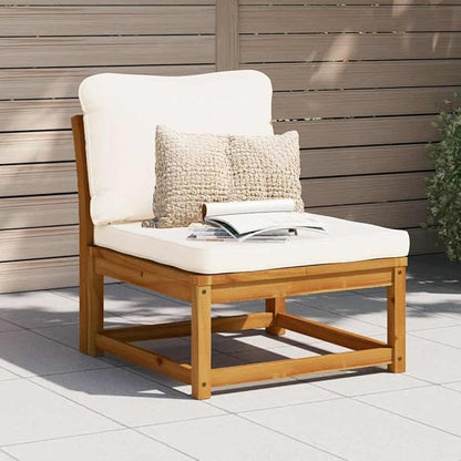 Acacia Outdoor Sectional 28.7" Modular Couch, Oil Brown Frame, Cream Cushions, Slatted Drainage, Single Seat for Patio Balcony