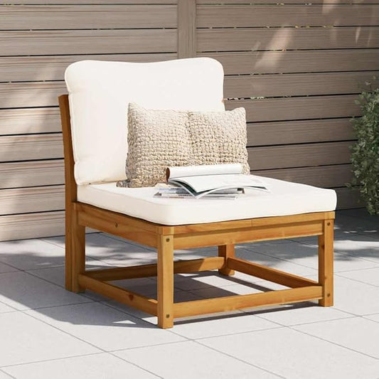 Acacia Outdoor Sectional 28.7" Modular Couch, Oil Brown Frame, Cream Cushions, Slatted Drainage, Single Seat for Patio Balcony
