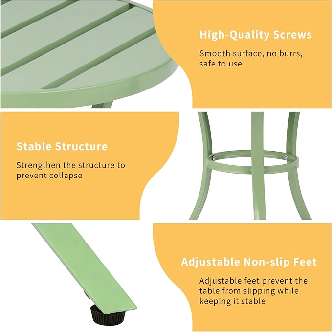 Outvita Outdoor Round Side Table, Small Metal End Table Black Coffee Table for Patio Lawn Garden Living Room Bedroom Sturdy (Single Layer, Light Green)