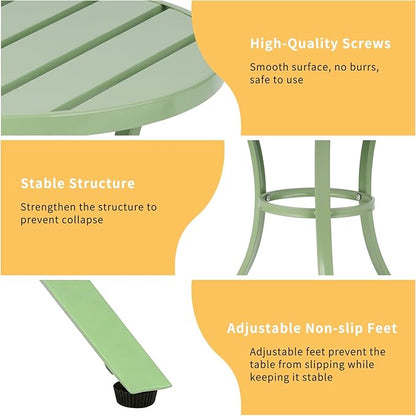 Outvita Outdoor Round Side Table, Small Metal End Table Black Coffee Table for Patio Lawn Garden Living Room Bedroom Sturdy (Single Layer, Light Green)