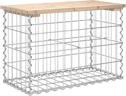 Solid Wood Pine Patio Bench Gabion Design 24.8x12.4x16.5 Inches Outdoor Garden Bench with Sturdy Steel Base for Backyard, Patio, Rustic Seating Space