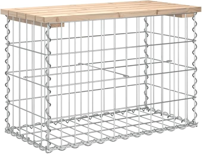 Patio Benches Patio Bench Gabion Design 24.8"x12.4"x16.5" Solid Wood Pine,Pinewood and Steel Outdoor Bench: Durable, Compact, and Versatile for Patios and Gardens Outdoor Furniture & Accessories