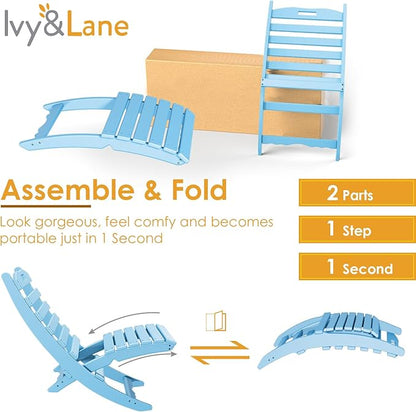 IVY&LANE Portable Xavier-Chairs Set of 2 | Folding-Adirondack-Chair | Wave | HDPE Plastic | Limited Edition | Arctic | All-Weather Resistant | for Outdoor Fire-Pit Patio Lawn Beach Poolside